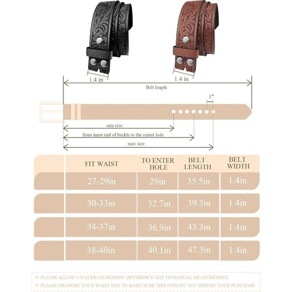 Western Belt Strap Cowgirl Cowboy 1.5in PU Leather Unisex Adjusts 27-29in main image 8